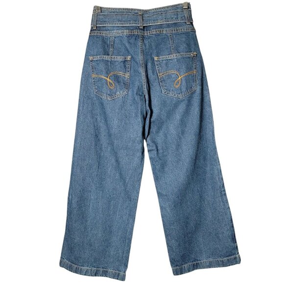 Jealous 21 Womens Belted High Rise Wide Leg Retro Crop Denim Blue Jeans Size 26 - Picture 4 of 11